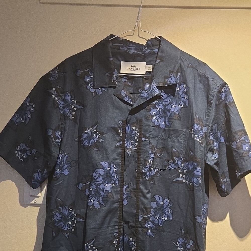 Coach Men's Navy Floral Button Down Shirt
